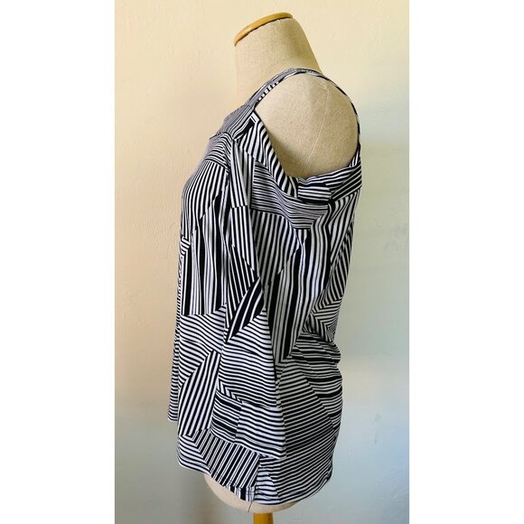 Clara Sun Woo Women's Geometric Striped Off-Shoulder Top Size M - Picture 2 of 7